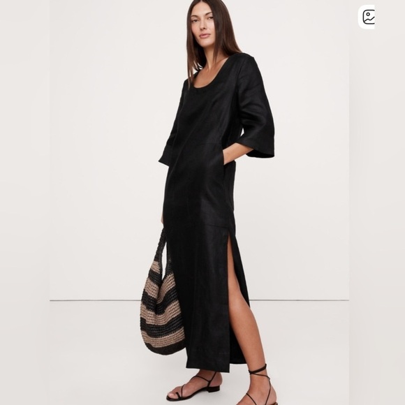 Banana Republic Quiet Luxury Old Money Beachy Linen Scoop-Neck Maxi Dress M